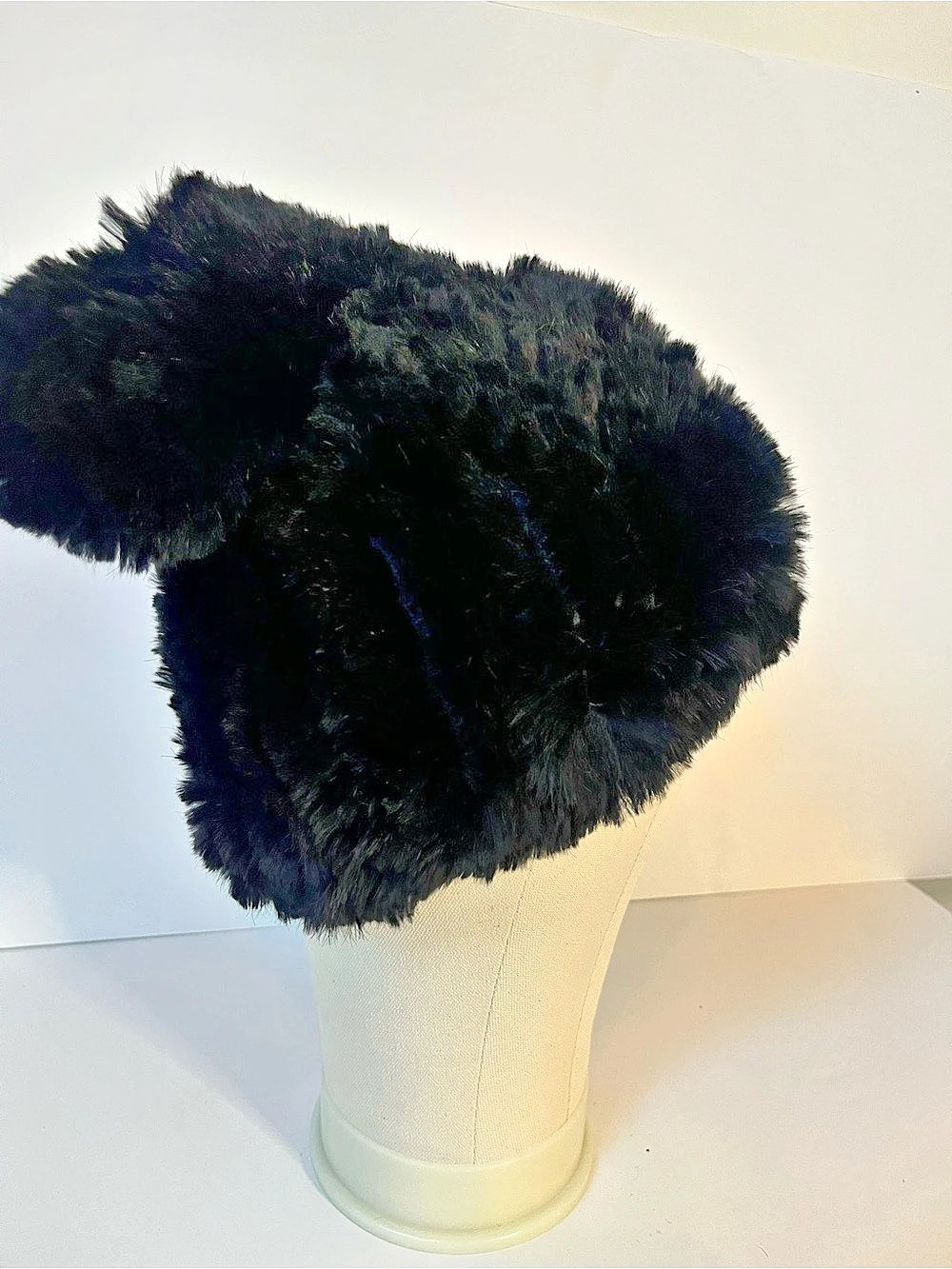 Black rabbit Fur Bear-Ear Hat Like New